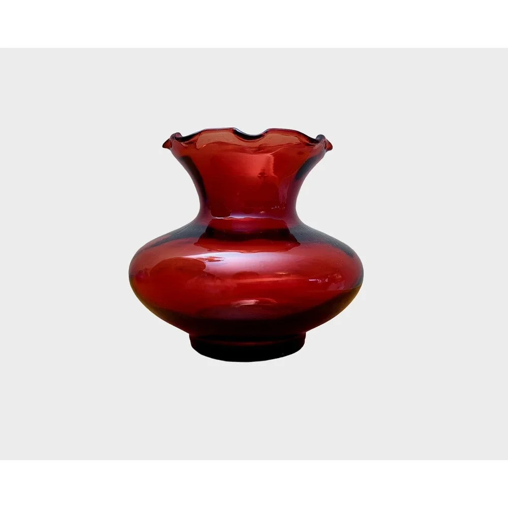 Vintage Anchor Hocking Small Vase Dish Royal Ruby Red Cranberry  Ruffled‎ Edges